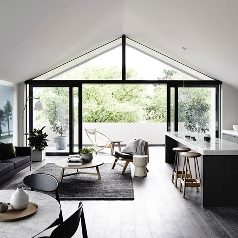 I like the bar stools next to the living space as extra casual entertaining, while dining is slightly separate Melbourne Apartment, Minimal Interior Design, Expo Center, Interior Design Per La Casa, Contemporary Apartment, Design Del Prodotto, Minimalism Interior, Indoor Outdoor Living, Open Plan Kitchen