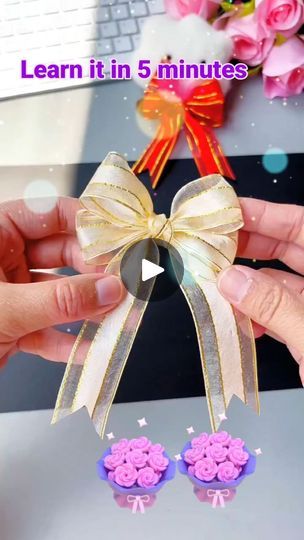 880 reactions · 190 shares | Make a bow with ribbon,so much easy 👏
 #bowtie #bow #howtotiebow #funtime #funcrafts #fungame #funtoys #tie # | Wendy  Liang | DJ AURM · Love and Roses Make A Bow With Ribbon, Bow With Ribbon, Make A Bow, Artificial Floral Arrangements, 1k Views, How To Make Bows, Flower Arrangement, Ribbon Bows, Fun Games