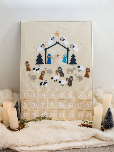 Felt Advent Calendar Nativity, Canvas Advent Calendar Diy, Make A Advent Calendar, Diy Felt Nativity Free Pattern, Diy Canvas Advent Calendar, Felt Countdown Calendar, Diy Advent Calendar Fabric, Cloth Advent Calendar, Sew An Advent Calendar