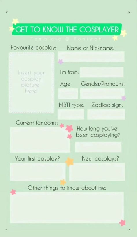 Like My Story And I’ll Introduce You, Cosplay Templates, Insta Template, Cosplay Group, Gender Pronouns, Anime Stories, Story Games, Story Templates, Drawing Inspo