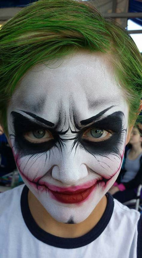 Mark Reid joker Face Painting Design Joker Face Paint Kids, Face Painting Designs Halloween, The Joker Face Paint, Diy Joker Costume, Pumpkin Makeup Ideas, Joker Face Paint, Face Painting Halloween Kids, Joker Halloween Makeup, Halloween Face Painting