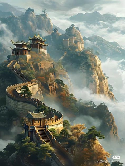 Dnd Lore, Wuxia Art, Ancient Japanese Art, Ancient Japan, Japanese Artwork, Landscape Concept, Japanese Landscape, Beautiful Background, Fantasy Places