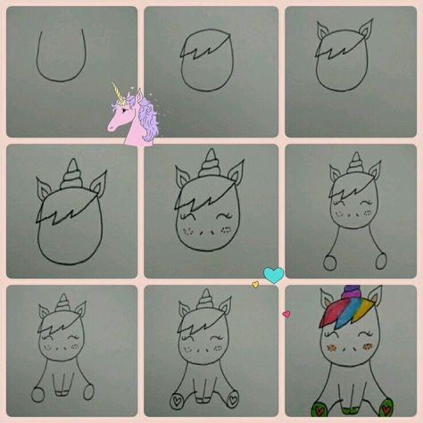 Simple Unicorn Drawing, Drawing Ideas Easy Cute, Draw A Unicorn, Unicorn Drawing, Drawing Ideas Easy, Drawing Step By Step, Unicorn Crafts, Drawing Step, Art Drawings For Kids