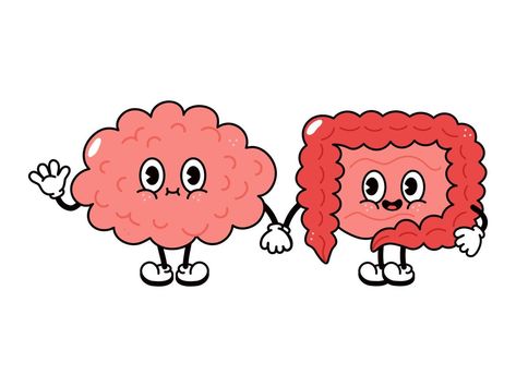 lindo, divertido y feliz personaje de cerebro e intestinos. personajes kawaii de dibujos animados dibujados a mano vectorial, icono de ilustración. divertido, caricatura, cerebro, y, intestinos, amigos, concepto Retro Presentation, Presentation, Kawaii