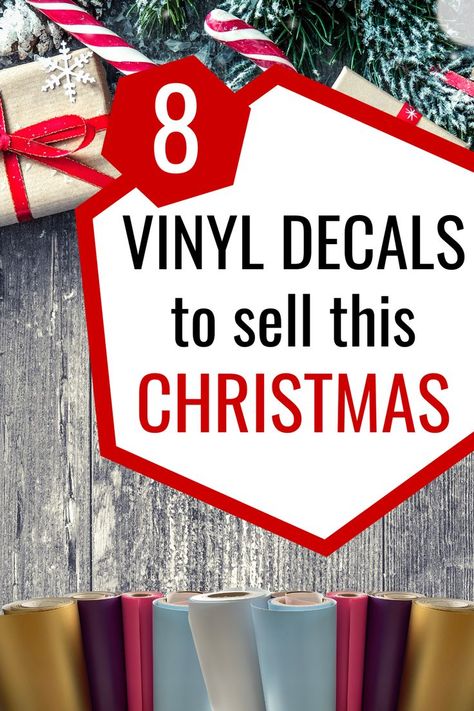 8 vinyl decals to sell this christmas with xmas background and vinyl rolls Holiday Vinyl Projects, Christmas Decor Ideas With Cricut, Xmas Cricut Ideas, Free Cricut Christmas Projects, Christmas Vinyl Decals, Circuit Joy Christmas Projects, Christmas Vynil Crafts, Cricut Projects Vinyl Christmas, Christmas Cricut Ideas Vinyl Projects