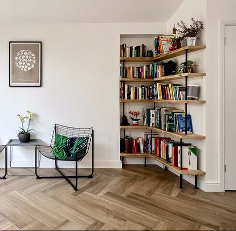 Treasure Tingle: Scaffolding Plank Bespoke Bookcase for Your Home Made Perfect – MAKE IT MOREGEOUS: "Lockdown Lunchtime Lives" Daily live videos for the home, garden & kitchen. Robert Jamison, Laura Clark, Shower Pole, Recessed Shelves, Architecture Series, Love Is Real, Laura Jane, Wood Store, Bookcase Design