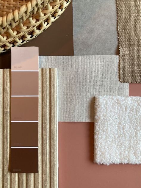 10 Pastel Pink Interiors That Will Make You Swoon Brown Moodboard Interior Design, Rustic Home Inspiration, Pink Interiors, Bedroom Wall Decor Ideas, Materials Board Interior Design, Brown Rooms, Interior Color Schemes, Wall Decor Ideas, Brown Living Room