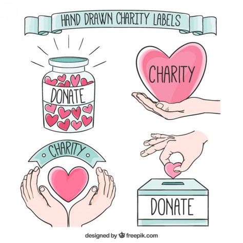 Beautiful hand drawn charity labels Free... | Free Vector #Freepik #freevector #freepeople #freehand #freemedical #freebadge Donation Aesthetic, Donation Poster Charity, Charity Drawing, Charity Aesthetic, Charity Social Media, Charity Illustration, Blood Donation Posters, Charity Logo, Charity Ideas