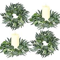 Eucalyptus Candle, First Communion Decorations, Leaves Wreath, Boho Wreath, Spring Summer Wedding, Leaves Candle, Artificial Eucalyptus, Easy Candles, Candle Wreaths