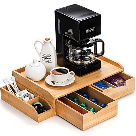 K Cup Storage, Office Coffee Bar, Cup Organizer, Coffee Organization, Tea Bag Storage, Coffee Pod Storage, Tea Organization, Coffee Maker Machine, Tea Bag Organizer