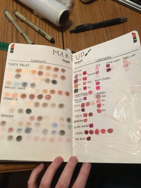 Bullet journal makeup page #makeup #bulletjournaljunkies. great for beauty bloggers etc #scrapbooking #scrapbooking #libretas Make Up Journal, Makeup Journal Ideas, Wish List Bullet Journal, Makeup Sketchbook, Makeup Scrapbook, Makeup Artist Career, Makeup Planner, Makeup Journal, Beauty Journal