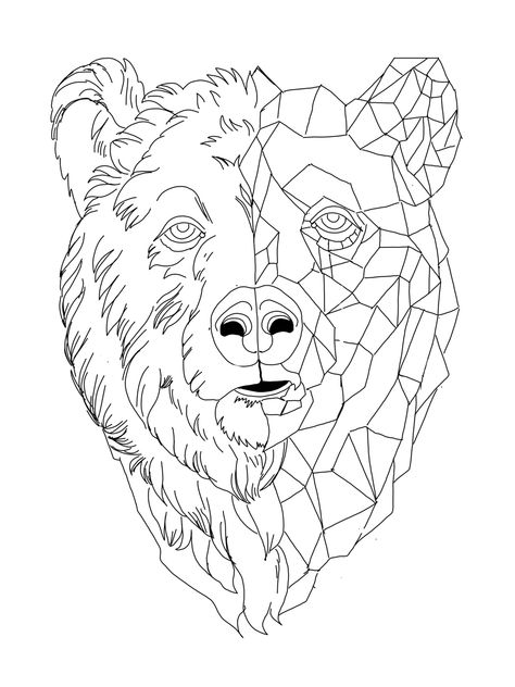 Bear Head Tattoo Design, Bear Head Tattoo, Geometric Bear Head, Head Tattoo Design, Geometric Bear, Head Tattoo, Bear Head, Head Tattoos, Tattoo Design