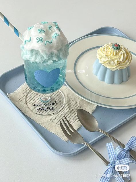 Blue Drinks Aesthetic, Boys 1st Birthday Cake, Blue Cafe, Blue Cupcakes, Blue Desserts, Blue Drinks, Baby Blue Aesthetic, Blue Chocolate, Blue Aesthetic Pastel