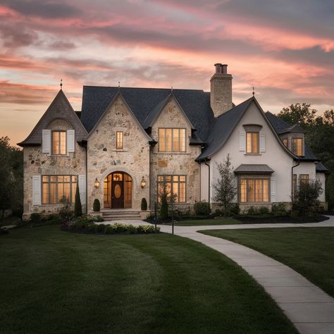 A stunning French Country House 💖💖 Country French House Exterior, French Country Estate Homes, Transitional French Country Exterior, Modern French Country Home Exterior, French Country Home Exterior, French Country Style Homes, Old French Country House, French Country Exterior Homes, Modern French Country Exterior