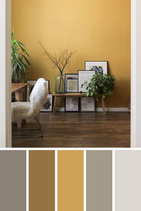 Pale Yellow Color Palette, Pale Yellow Walls, Yellow Walls Living Room, Living Room Colour Schemes, Yellow Color Palette, Home Office Interior, Brand Colours, Muted Yellow, Color Palette Yellow