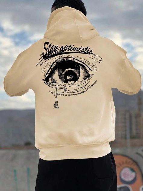 Men Eye & Slogan Graphic Drawstring Thermal Lined Hoodie | SHEIN USA Mens Quarter Zip Sweater, Cool Shirt Designs, Mens Quarter Zip, Anime Streetwear, Men Hoodies, Hoodies Art, Buy Sweaters, Lined Hoodie, Winter Outfits Men