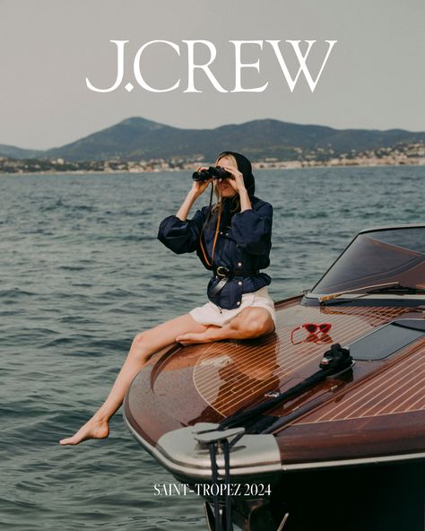 One new collection full of linen, stripes and nautical treasures. Ten friends from the J.Crew Collective. Three unforgettable days in Saint-Tropez Nautical Fashion Women, J Crew Catalog, Sailing Photography, J Crew Summer, Jet Set Style, Nautical Aesthetic, French Summer, Boat Fashion, J Crew Style