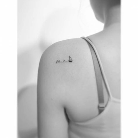 Sailboat Tattoo Simple, Minimalist Lettering, Simple Wave Tattoo, Playground Tattoo, Word English, Korea Tattoo, Sailboat Tattoo, Boat Tattoo, Letter Tattoo