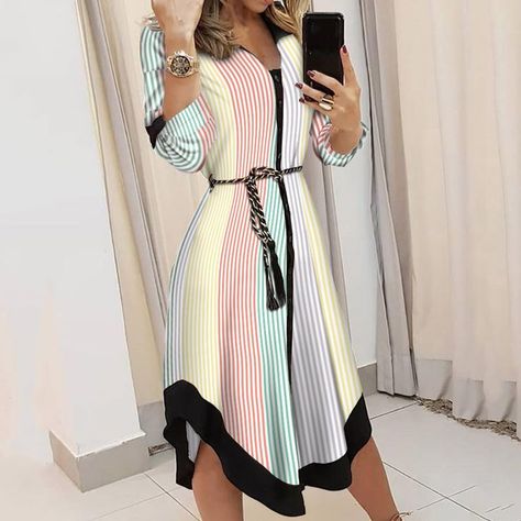 Tie Up Dress, Shirt Collar Styles, Casual Dresses Plus Size, Asymmetrical Shirt, Sukienki Plus Size, Midi Dress Plus Size, Straight Clothes, Womens Long Dresses, Turndown Collar