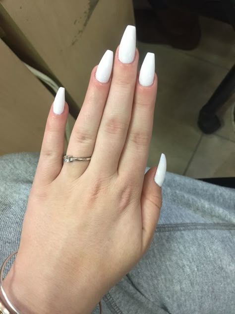 2-4 Inch White Coffins With Glossy Coat, Simple White Nail Designs Coffin, Classic White Nails, French Tips White, White Nail Ideas, Matte White Nails, Ballerina Acrylic Nails, White Coffin Nails, Witchy Nails