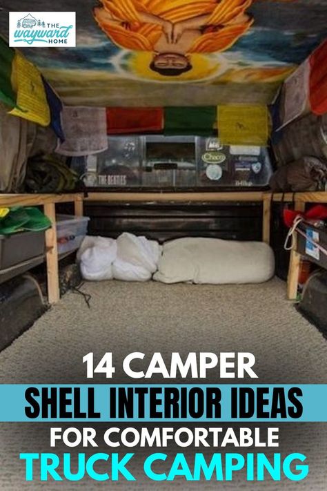 As a full-time truck camper, I would go bonkers if the gear inside my camper shell was unorganized. I’ve done a lot of research on camper shell interior ideas for comfortable truck camping and I am excited to share them with you. Truck Shell Camping Ideas, Camper Topper Truck Camping, Truck Camping Organization, Truck Camper Topper, Diy Truck Topper Camper, Chevy Silverado Camper Shell, Diy Truck Camping, Truck Bed Camping Ideas, Camping In A Truck Bed