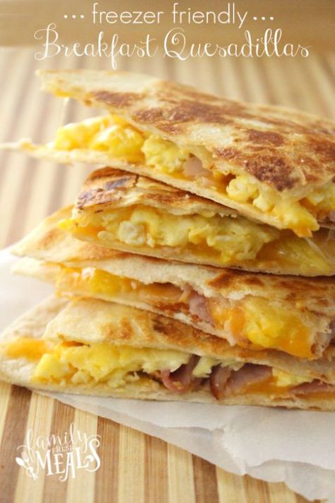 Freezer Breakfast Quesadillas 4 ways - FamiilyFreshMeals.com --