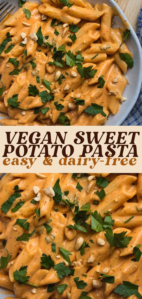 Sweet Potato Pasta Recipe, Sweet Potato Pasta Sauce, Vegan Sweet Potato Recipes, Sweet Potato Sauce, Sweet Potato Pasta, Sweet Potato Dinner, Potato Pasta, Crispy Sweet Potato, Dairy Free Dinner