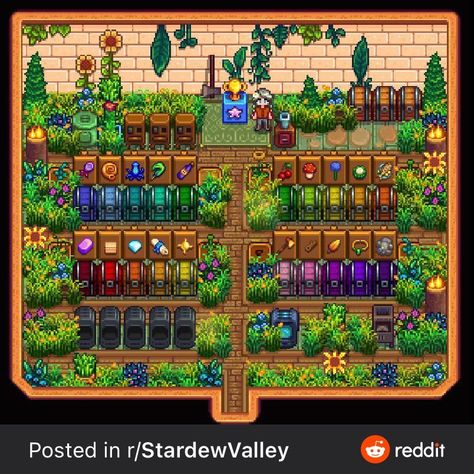 Stardew Valley Organization, Stardew Valley Furnace, Stardew Valley Design, Stardew Farm, Stardew Farms, Stardew Valley Layout, Stardew Valley Tips, Stardew Valley Farms, Home Gym Design Garage