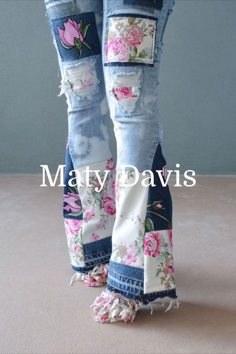 Patched denim jeans