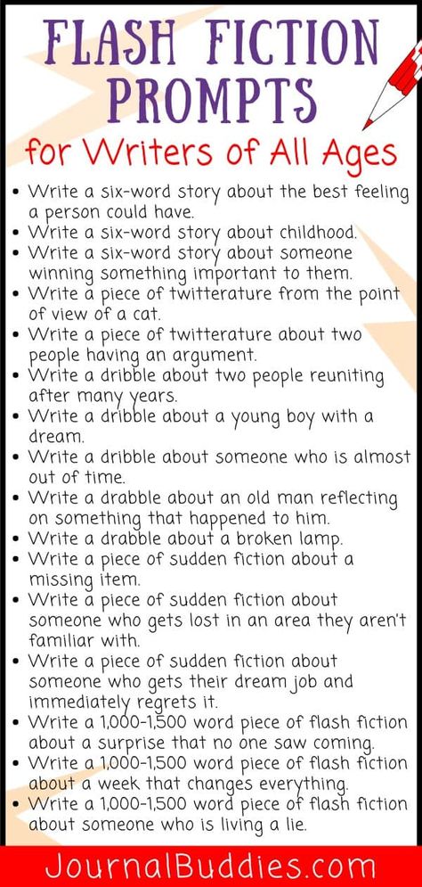 Flash Fiction Prompts, Fiction Prompts, Creative Writing For Kids, Creative Writing Worksheets, Journal Prompts For Kids, Writing Prompts For Kids, Writing Prompts For Writers, Essay Writing Skills, Six Words