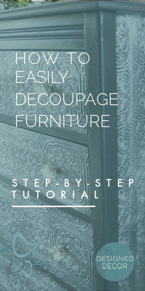 Learn how to add color and textures to your furniture makeovers with decoupage. Use paper, napkins, fabric and much more to all your furniture makeovers. #paintedfurniture #furnituremakeover #decoupageideas #diytutorial Upcycling, Tissue Paper Furniture Decoupage, Decoupage Tissue Paper Furniture, Decoupage Fabric On Furniture, Tissue Paper On Furniture, Modern Decoupage Ideas, How To Use Wallpaper On Furniture, Large Decoupage Paper For Furniture, Decoupage Paper For Furniture