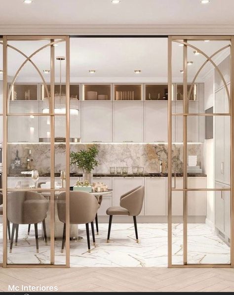 Transitional Decor Living Room, Transitional Decor Kitchen, Dinning Room Design, Living Room Partition Design, Door Design Interior, Room Partition Designs, Neutral Interiors, Partition Design, Room Partition