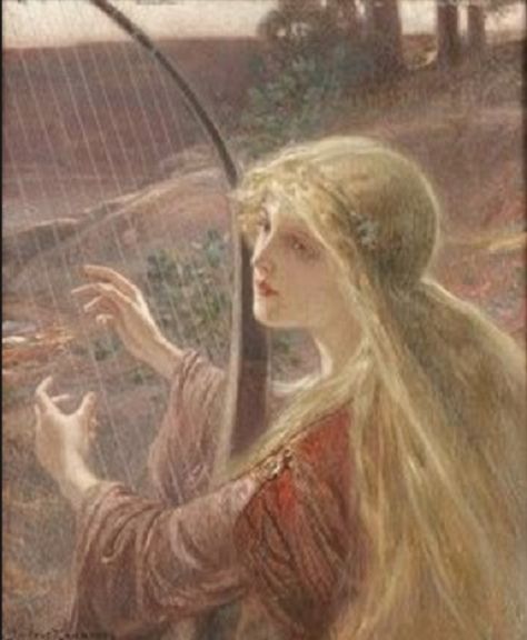 Julius Johann Ferdinand Kronberg - Femme harpiste Harp, Julius Kronberg, Harp Art, Classical Romance, Pre Raphaelite Art, Harps Music, Century Painting, Favorite Artist, Vintage Painting