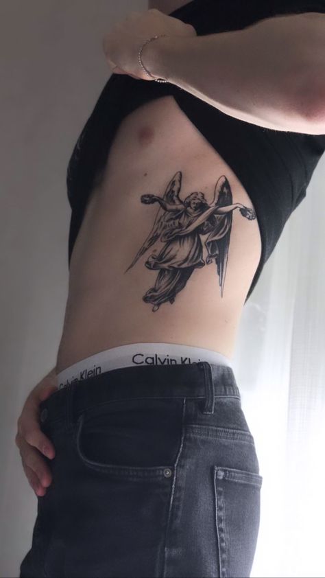 Ribs Tattoo Men Ideas, Padayon Tattoo, Rib Tattoos Men, Ribcage Tattoo Men, Hip Tattoo Men, Ribs Tattoo Men, The Fallen Angel Tattoo, 1978 Tattoo, Mens Rib Tattoo