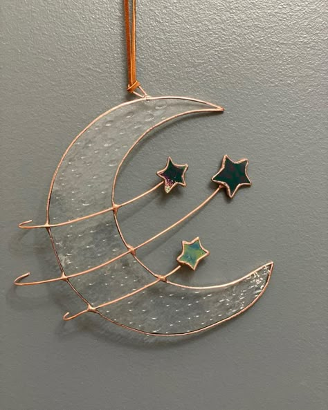 Stained Glass Moons, Stained Glass Stars, My September, Moon Crafts, Stained Glass Light, Stained Glass Decor, White Moon, Stained Glass Ornaments, Iridescent White