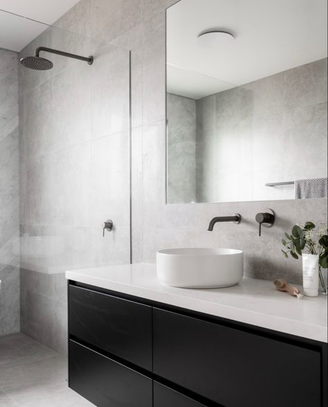 Gunmetal Grey Tapware, Bathroom Tapware Ideas, Bathroom With Gunmetal Tapware, Bathroom Gunmetal Tapware, Modern Bathroom Black Vanity, Bathroom Grey And Black, Gunmetal Bathroom, Gunmetal Tapware, Home Ideas Bathroom