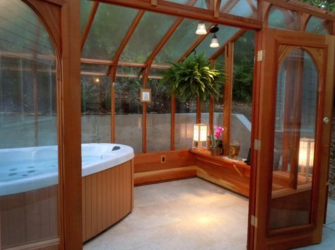 Simple Gazebo, Greenhouse House, Whirlpool Deck, Tub Room, Gazebo Garden, Hot Tub Landscaping, Indoor Hot Tub, Hot Tub Room, Hot Tub Designs