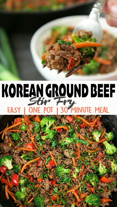 Stir Fry Easy, Ground Beef Stir Fry, Beef And Veggies, Dinner Noodles, Ground Beef And Broccoli, Korean Ground Beef, Ground Beef Recipes Healthy, Beef And Broccoli, One Pot Meal