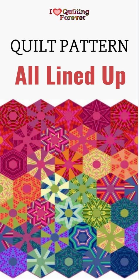 Get your FREE All lined up Quilt PDF Pattern Here. Millefiori Quilt Pattern, Hexagon Quilt Patterns, Six Sided Shape, Hexi Quilt, Hexagon Quilt Pattern, Millefiori Quilts, Patchwork Blocks, Hexagon Quilts, How To Quilt