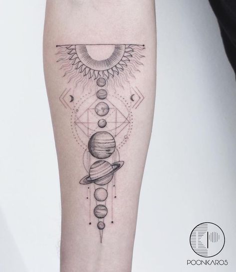 Planet Tattoo by Karry Ka-Ying Poon Planet Tattoo, Solar System Tattoo, Moon Tattoos, Planet Tattoos, Cat Tattoos, Geniale Tattoos, Tiny Tattoo, Space Tattoo, Tattoo Life