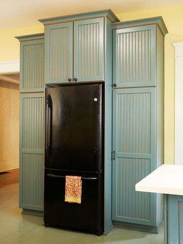 Built-In Refrigerator - Better Homes and Gardens - BHG.com Refrigerator Cabinet Surround, Kitchen Pantry Design Ideas, Pantry Design Ideas, Pantry Redo, Refrigerator Wall, Refrigerator Cabinet, Kitchen Fridge, Outdoor Kitchen Appliances, Built In Refrigerator