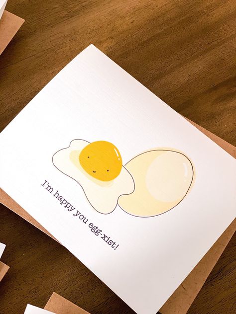 Happy You Egg Xist - Cute Pun Card - Cute Greeting Cards - Anniversary - Valentines Day - White Linen Cardstock Cheesy Valentines Cards Puns, Corny Cards For Boyfriend, Valentines Cards Handmade For Friends, Cards Just Because, Animal Pun Cards, Pun Greeting Cards, Fun Greeting Cards, Cute Greeting Card Ideas, Pun Valentines Day Cards