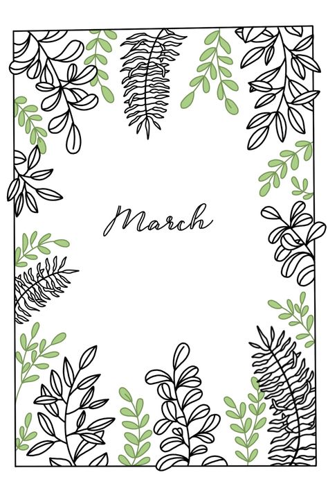 March Journal Spread, March Planner Ideas, March Cover Page Bullet Journal, March Journal Cover, Bullet Journal March Cover, March Doodles, March Scrapbook, March Bullet Journal Ideas, March Bullet Journal Cover