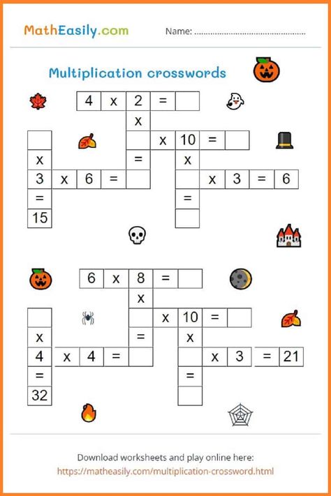 Math Halloween Puzzles Online + PDF 🎃 Multiplication Puzzles Free, Halloween Multiplication Worksheets, Math Puzzles For Kids, Fun Multiplication Games, Logic Puzzles For Kids, Fun Halloween Math, Halloween Multiplication, Halloween Math Games, Word Puzzles For Kids