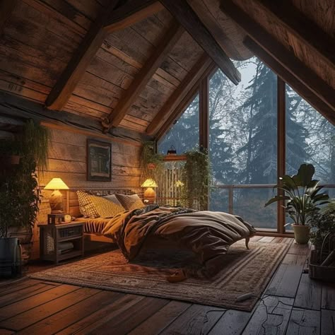 Home In The Woods Interior, Cabin In The Woods Aesthetic Bedroom, Interior Forest House, Forest Cabin Aesthetic Interior, Woodland Cottage Interior, Living In The Woods Aesthetic, Woodsy House Interior, Wood Home Aesthetic, Cabin In The Woods Interior