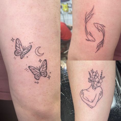 Minimalistic, line work only tattoo, tattoo ideas, feminine, self love tattoo, butterfly tattoo, pisces tattoo #tattoo #butterflytattoo #minimalistic #lineworktattoo #tattooideas #piscestattoo Tattoo Ideas Feminine, Tattoo Pisces, Pisces Tattoo, Self Love Tattoo, Pisces Tattoos, Tattoo Butterfly, Love Tattoo, Line Work Tattoo, Line Work