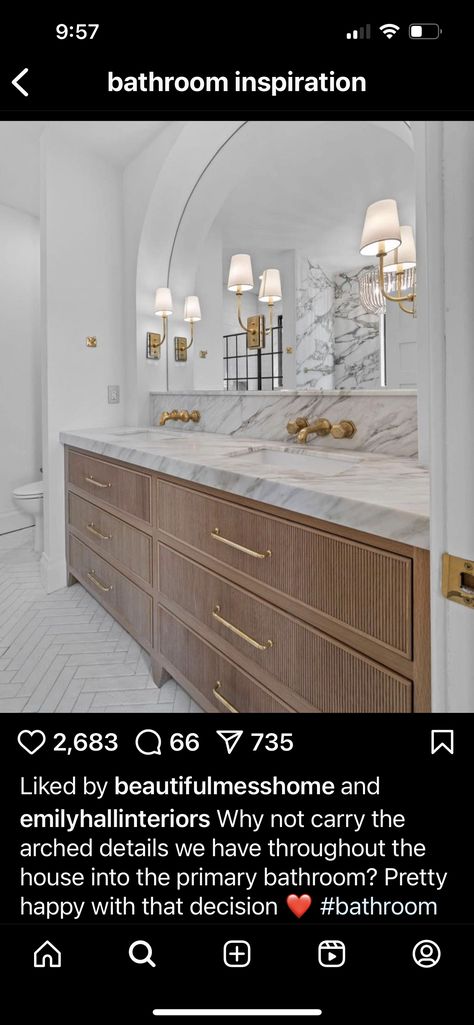 Bathroom With Built In Vanity, Calcutta Marble Bathroom, Marble Backsplash Bathroom, Bath Lights, Timber Kitchen, Master Bath Vanity, Beach Interior, Primary Bathroom, Hall Interior