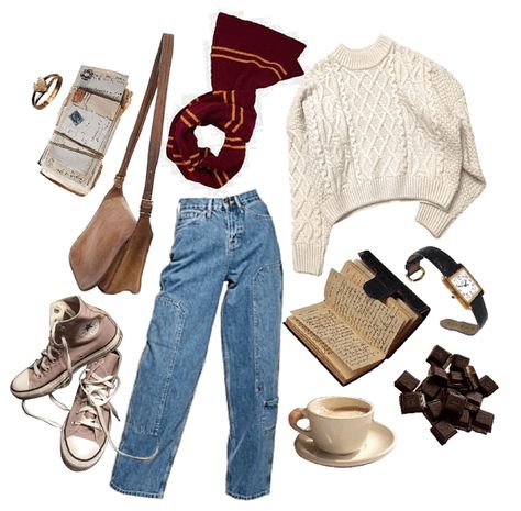 Hogwarts Student Aesthetic Outfits, Hogwarts Shifting Clothes, Harry Potter Outfit Inspired, Winter Harry Potter Outfits, Hermione Granger Outfits Hogwarts, Hogwarts Clothing Aesthetic, Hermione Granger Closet, Outfit Ideas Hogwarts, Hogwarts Style Inspired Outfits