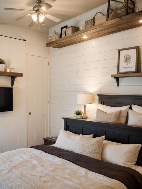 Shiplap In Bedroom Wall, Horizontal Shiplap Bedroom, Master Bedrooms With Accent Wall Shiplap, Bedrooms With Shiplap Accent Wall, Shiplap In Bedroom, Shiplap Bedroom Accent Wall, White Shiplap Bedroom, Shiplap Behind Bed, Shiplap Accent Wall Bedroom