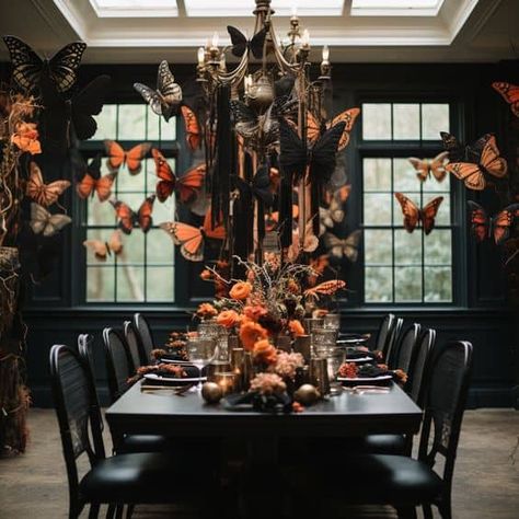 24 Gothic Halloween Table Settings » Lady Decluttered Dark Thanksgiving Decor, Dark Thanksgiving Table, Dark Academia Thanksgiving, Dark Academia Table, Halloween Glamour, Enchanted Halloween, Halloween Centerpieces, Halloween Weddings, Halloween Table Settings